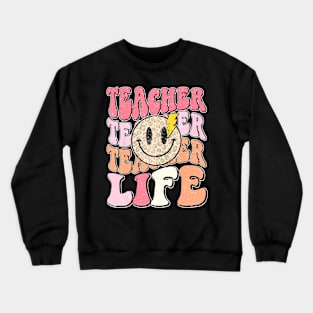 Teacher Life Back To School Groovy Happy First Crewneck Sweatshirt